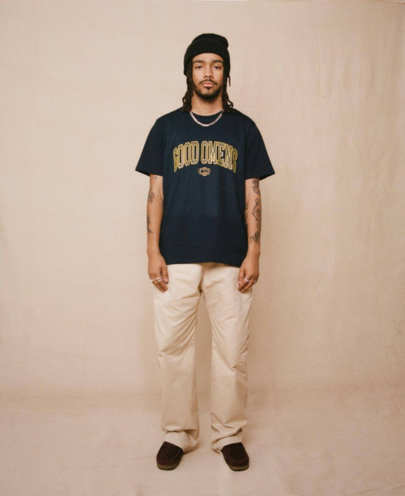 Good Omens Arched Organic Tee - Navy Flaash Apparel 