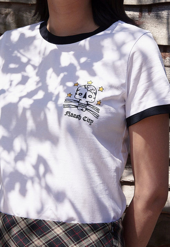 Ladies Skull & Bones Ringer Tee Flaash Apparel 