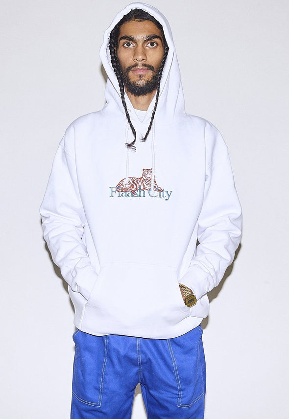 Tiger Corp Embroidered White Hoodie Flaash Apparel 