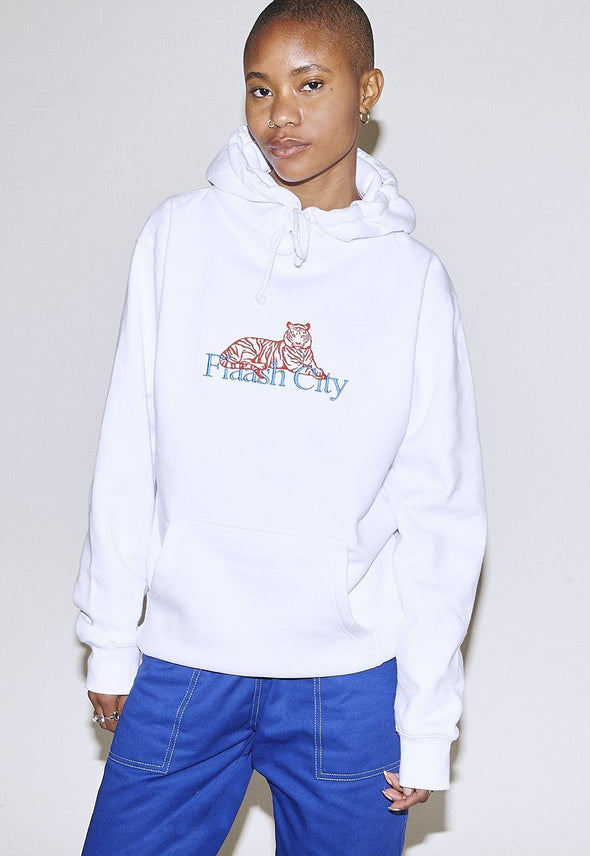 Tiger Corp Embroidered White Hoodie Flaash Apparel 