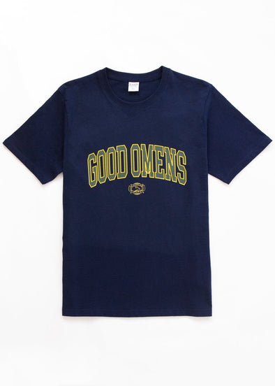 Good Omens Arched Organic Tee - Navy Flaash Apparel 